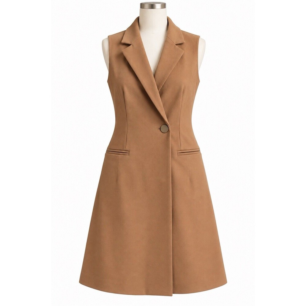 SPANX Ponte Vest Dress Size M Toffee Brown Sleeveless Blazer Dress New